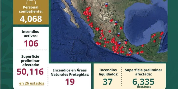 Aumentan incendios forestales activos son 106 al corte de este domingo