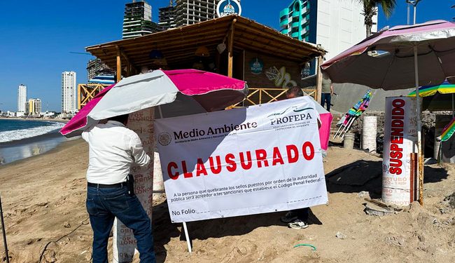Profepa clausura obras irregulares en playa de Mazatlán por realizarse sin autorización ambiental