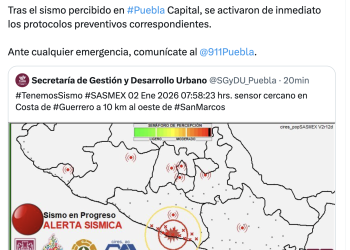 Sismo de 6.5 grados se sintió en Puebla esta mañana