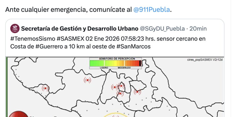 Sismo de 6.5 grados se sintió en Puebla esta mañana