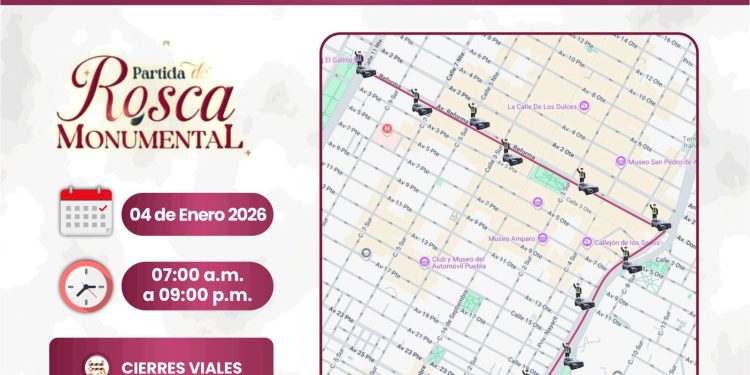 Anuncia SSC cierres viales para que poblanas y poblanos disfruten de la Rosca de Reyes Monumental en la capital
