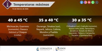 Pronóstico de temperaturas máximas para hoy 16 de febrero de 2026: