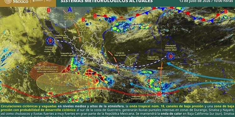Este día, se pronostican lluvias intensas para regiones de Sinaloa,Durango, Nayarit, Michoacán y Guerrero